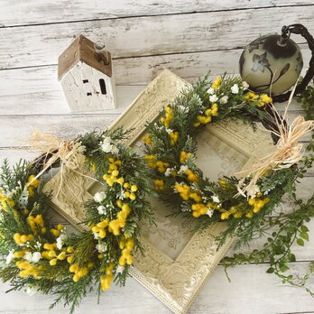 ミモザリース 春色新作2026 リース  玄関　インテリア雑貨　ミモザ　アーティフィッシャルフラワー