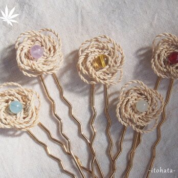 精麻の重ねあわじ結びのかんざし［100］