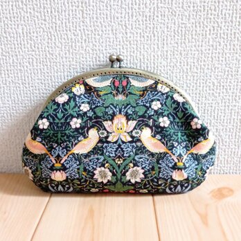 V&Aウィリアムモリス　がま口ポーチ　15cm口金　ストロベリーシーフ　いちご泥棒　ブラック　638