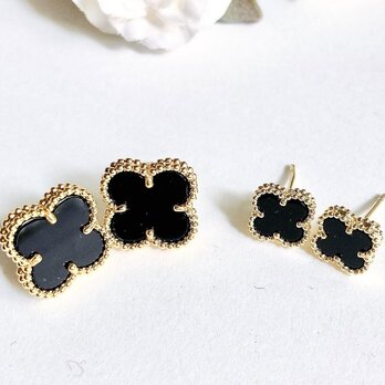 天然オニキス　18金G Pスタッドピアス　15mm　9mm　サイズ