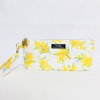 ミモザと青い小鳥の持ち手付きペンケースのコピー