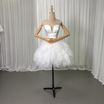 フランス風 ウェディングドレス ベアトップ ミニワンピース ソフトチュール ファスナー 拳式/前撮り