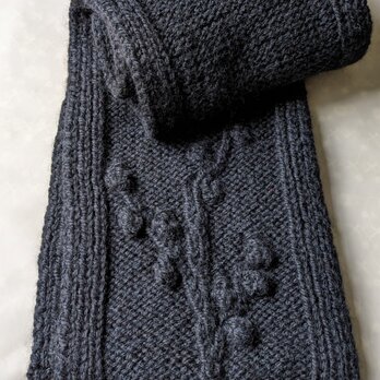 【送料無料】手編みウールマフラー　黒　モノトーン