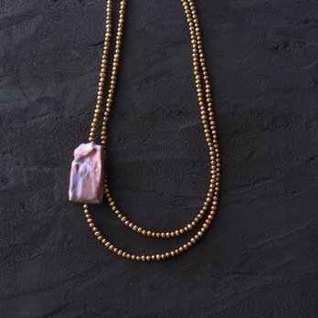 Mustard Yellow Pearl Asymmetry Necklace ／マスタードカラーパール ネックレス