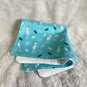 ガーゼハンカチ 北欧風ハシビロコウ ターコイズ 38サイズ