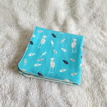 ガーゼハンカチ 北欧風ハシビロコウ ターコイズ 30サイズ