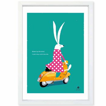 風に吹かれて　ウサギ　送料無料 　どうせなら楽しいポスター　イラスト　アートポスター　アート/sei検索新着順　3991B