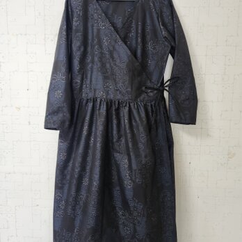 大島紬リメイク　カシュクールワンピース