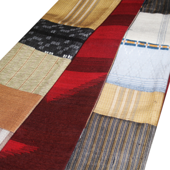 【一点物】正絹・手仕事のパッチワーク角帯｜20年前の希少な「変わり織」×エンジ紬