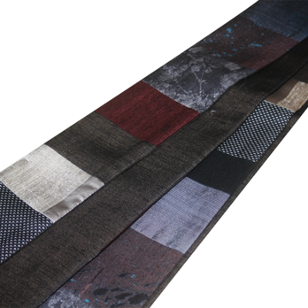 【一点物】正絹・紬のパッチワーク角帯｜墨黒と彩りのモダン意匠｜裏地も贅沢な紬仕様