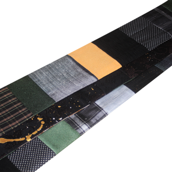 【一点物】正絹・紬と染生地の創作角帯｜墨黒に映える彩りと意匠｜リバーシブル