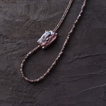 Black Pearl Asymmetry Necklace ／ブラックパール アシンメトリーネックレス