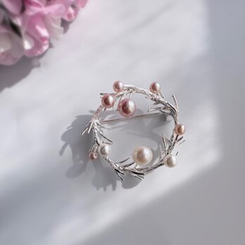 大小 ホワイト&ピンク 淡水真珠 ブローチ 上質