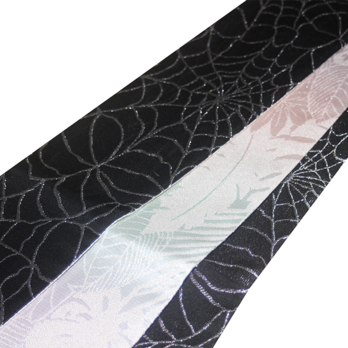 正絹リバーシブル角帯｜銀糸の「蜘蛛の巣」×「エキゾチック・リーフ」