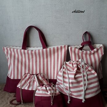 【入園・入学】入園バッグ5点セット：レトロレッド×レッド切替【0081】