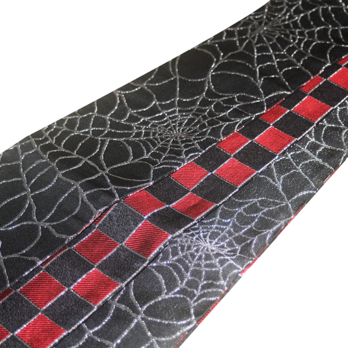正絹リバーシブル角帯｜闇に光る「蜘蛛の巣」× 赤黒「市松模様」