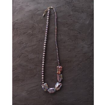 Big Black Pearl Asymmetry Necklace ／ブラックパール アシンメトリーネックレス