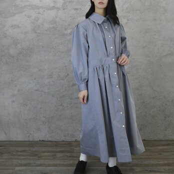 【完全一点物】ゴージーギャザーワンピース（アイスブルー）