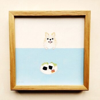 うちの子オーダーイラスト「おやつの時間」イラスト原画 　※木製額縁入り　受注制作