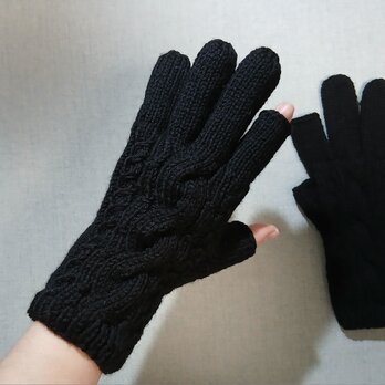 スマホ対応手袋メリノウール100% 黒(メンズM)のコピー