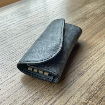 《三つ折り／三連キーホルダー》レザーキーケース（ブラック）