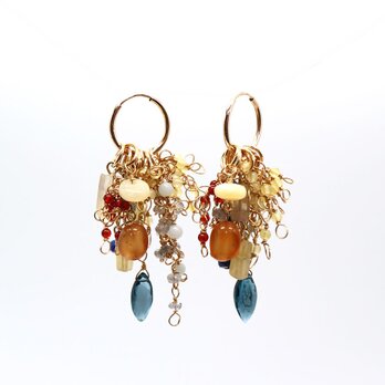 CE-P-14 【CERCA】ナチュラルストーン フリンジピアス 14KGF