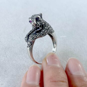 シルバーリング 豹パンサー 17号 ルビー2石 マーカサイト 19acd24-1