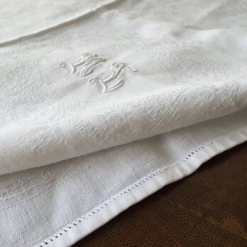 白糸刺繍のドロンワーク テーブルナプキン正方形 （ML） ダマスク 12CLg17