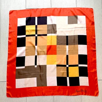 スカーフ オレンジフレーム 幾何学模様 レトロ四角モチーフ 12accs19