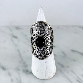 リング 大きなメタル台 シルバー 濃い紫の石 18号フリー 12acdg43-1