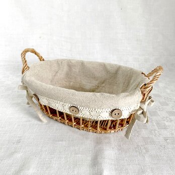 布付きかご バスケット フルーツ・パン入れ 小物入れ リネン付き パニエ 12otdg29