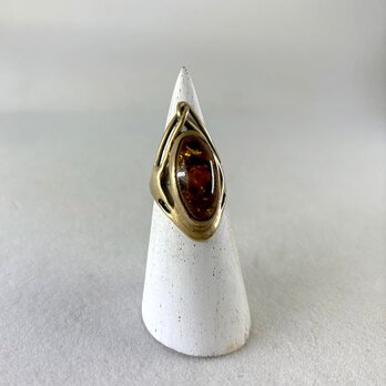 リング アンバー琥珀色ストーン 真鍮リング アールヌーボー 12acdw22