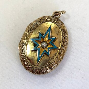 ロケット エナメルブルー×ゴールド15K 英国　ペンダントトップ