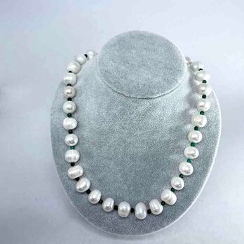 パールネックレス バロックパール 石英クリソプレーズ パンサー金具 12acds35