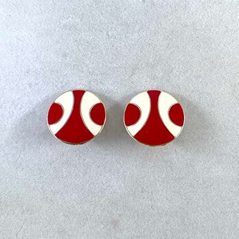 イヤリング 丸赤白 メタルエナメル レトロデザイン 12acdt35