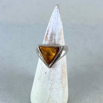 シルバーリング 三角イエロー琥珀 12号 シルバー925 フランス蚤の市 19acb5