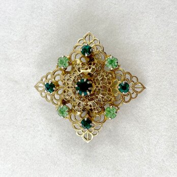 ブローチ ヴィンテージ 透かし細工 色ガラス 17acf2