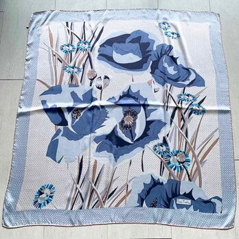 スカーフ ピエール・カルダン 青系レトロ大柄 シルクスカーフ 12accs17