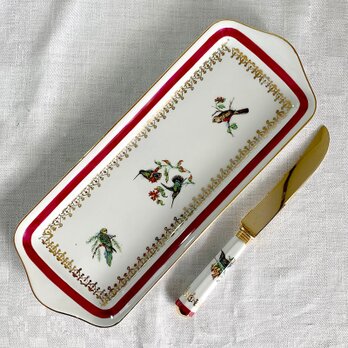 長皿ケーキプレート ピリヴィッツ 鳥模様 ナイフ付き 12twca6