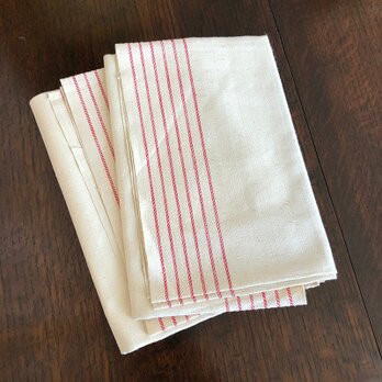 リネン ループ付きトーション 赤ライン　テーブルクロス　ふきん11cld6