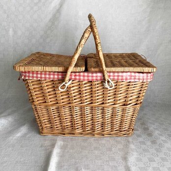 パニエ　 大きめピクニックバスケット ギンガムチェック　収納に便利　12OTay12