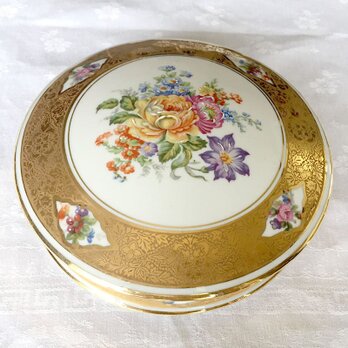 リモージュ 金彩と花束のボンボニエール お菓子小物入れ Limoges