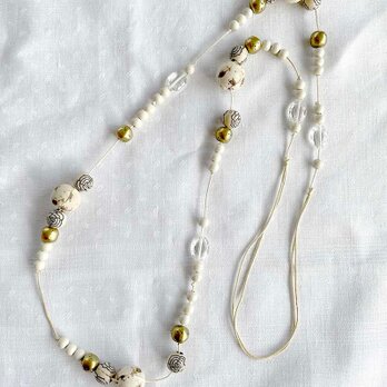 ネックレス ロングネックレス 軽い素材 白×ゴールド 12accz7-5