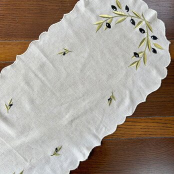 テーブルセンター オーバル オリーブの刺繍 オリーブの実 テーブルマット12clcv6-1