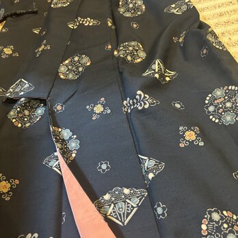 紬地　草木染小紋お着物　アップサイクル品