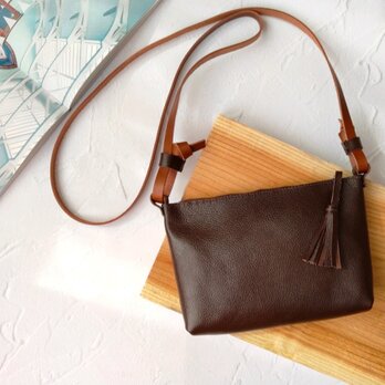 【シュリンク】BASICショルダーバッグ（シンプル/コンパクト/メンズ/レディース/斜め掛け/旅行）ダークブラウン