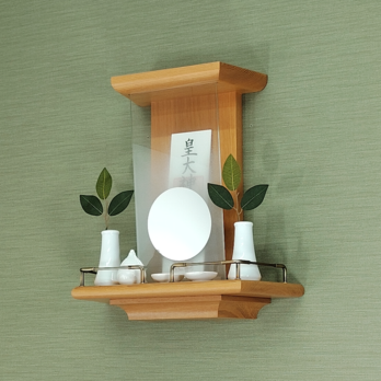 【 未来を拓く神棚　 神の鏡 】タモ材無垢 一社宮神棚 モダン神棚 壁掛け型　神鏡は1枚ずつ職人の手作り