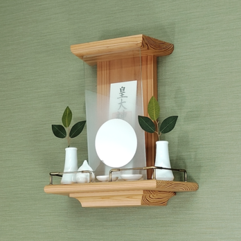 【 未来を拓く神棚　 神の鏡 】三河杉赤身無垢材 一社宮神棚 モダン神棚 壁掛け型　神鏡は1枚ずつ職人の手作り