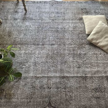 超大判182×293 貴重グレイオーバーダイ　メダリオン　トルコヴィンテージラグ