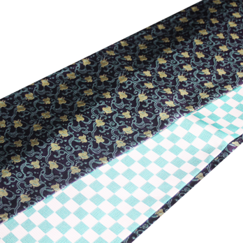 正絹リバーシブル半幅帯｜「波に千鳥」×「市松模様」